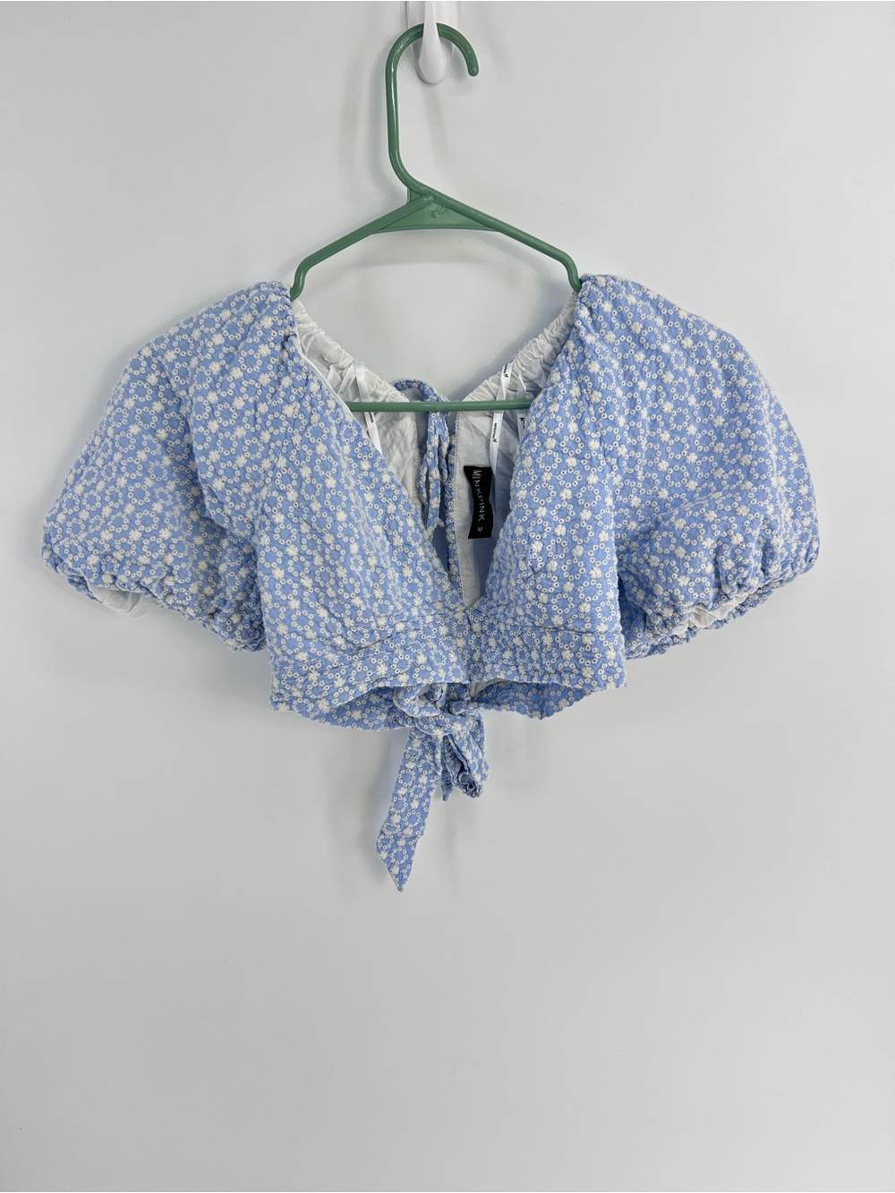 Minkpink Floral Tie-Front Puff Sleeve Crop‎ Top - Size Medium